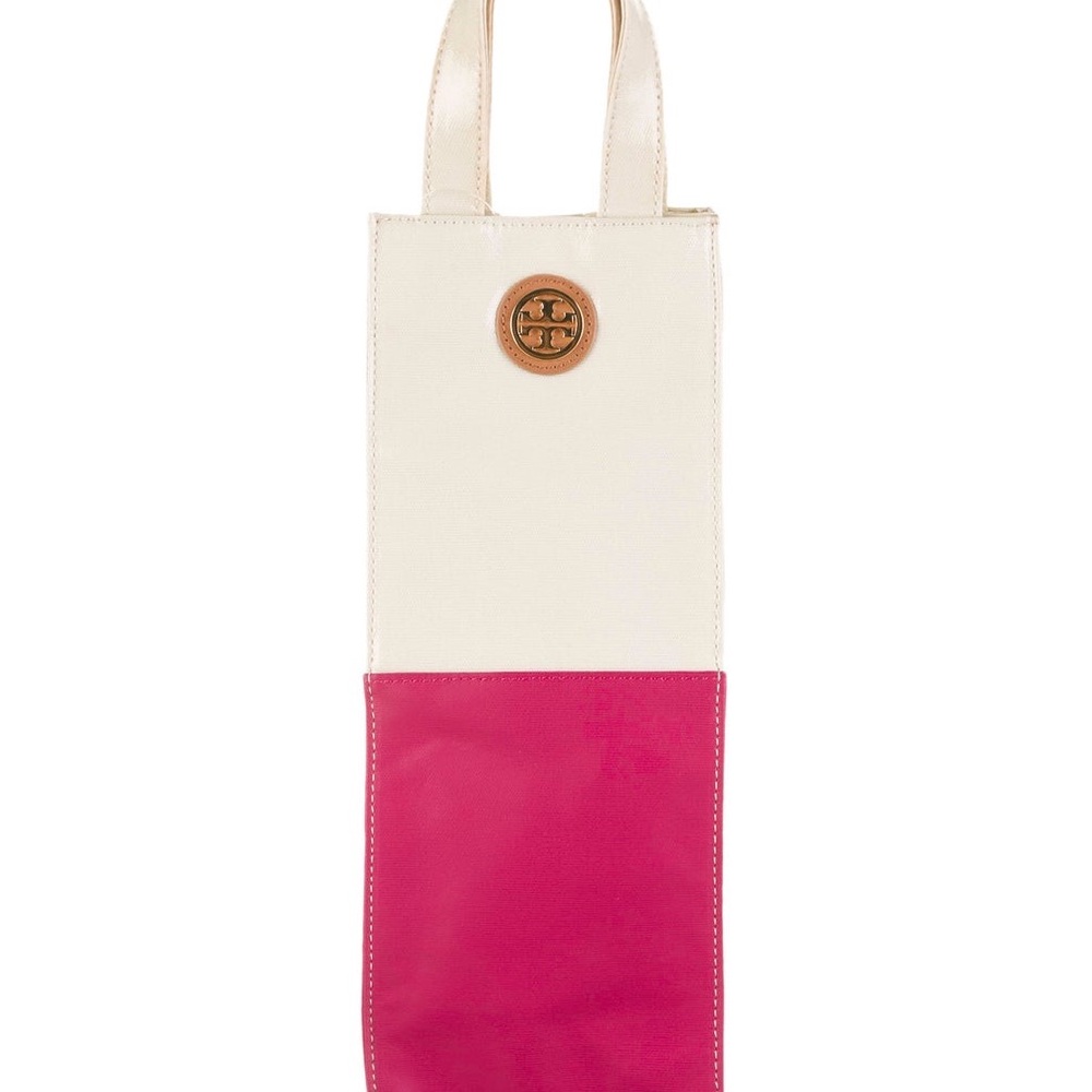 Tory Burch Cream and Pink Wine Tote